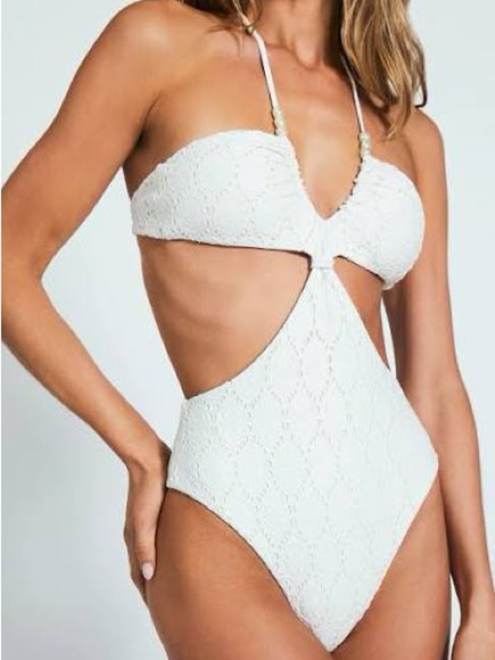 DEVON WINDSOR Riley Full Piece White Crochet Bikini One Piece Swimsuit Cutout
